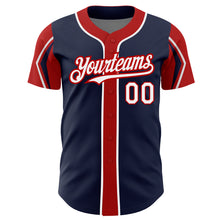 Загрузить изображение в средство просмотра галереи, Custom Navy White-Red 3 Colors Arm Shapes Authentic Baseball Jersey