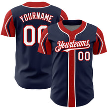 Загрузить изображение в средство просмотра галереи, Custom Navy White-Red 3 Colors Arm Shapes Authentic Baseball Jersey