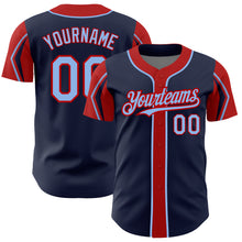 Загрузить изображение в средство просмотра галереи, Custom Navy Light Blue-Red 3 Colors Arm Shapes Authentic Baseball Jersey