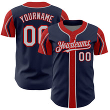 Charger l'image dans la galerie, Custom Navy Gray-Red 3 Colors Arm Shapes Authentic Baseball Jersey