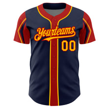 Загрузить изображение в средство просмотра галереи, Custom Navy Gold-Red 3 Colors Arm Shapes Authentic Baseball Jersey