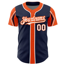 Charger l'image dans la galerie, Custom Navy White-Orange 3 Colors Arm Shapes Authentic Baseball Jersey