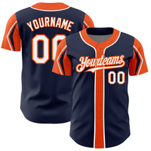 Charger l'image dans la galerie, Custom Navy White-Orange 3 Colors Arm Shapes Authentic Baseball Jersey