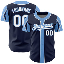 Загрузить изображение в средство просмотра галереи, Custom Navy White-Light Blue 3 Colors Arm Shapes Authentic Baseball Jersey