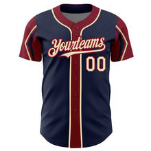 Загрузить изображение в средство просмотра галереи, Custom Navy City Cream-Crimson 3 Colors Arm Shapes Authentic Baseball Jersey