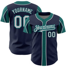 Charger l'image dans la galerie, Custom Navy Gray-Teal 3 Colors Arm Shapes Authentic Baseball Jersey