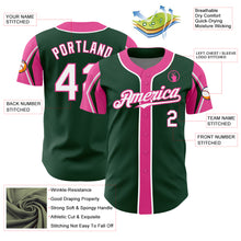 Загрузить изображение в средство просмотра галереи, Custom Green White-Pink 3 Colors Arm Shapes Authentic Baseball Jersey