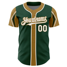 Charger l'image dans la galerie, Custom Green White-Old Gold 3 Colors Arm Shapes Authentic Baseball Jersey