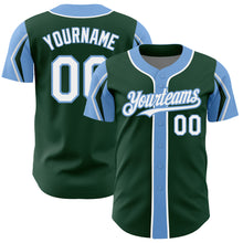 Charger l'image dans la galerie, Custom Green White-Light Blue 3 Colors Arm Shapes Authentic Baseball Jersey