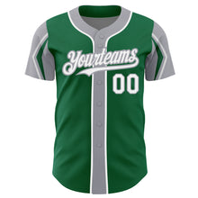 Загрузить изображение в средство просмотра галереи, Custom Kelly Green White-Gray 3 Colors Arm Shapes Authentic Baseball Jersey