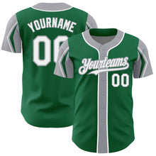 Загрузить изображение в средство просмотра галереи, Custom Kelly Green White-Gray 3 Colors Arm Shapes Authentic Baseball Jersey