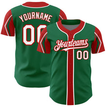 Charger l'image dans la galerie, Custom Kelly Green White-Red 3 Colors Arm Shapes Authentic Baseball Jersey