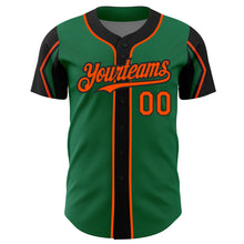 Load image into Gallery viewer, Custom Kelly Green Orange-Black 3 Colors Arm Shapes Authentic Baseball Jersey