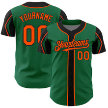 Load image into Gallery viewer, Custom Kelly Green Orange-Black 3 Colors Arm Shapes Authentic Baseball Jersey