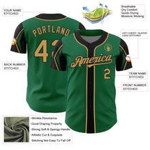 Load image into Gallery viewer, Custom Kelly Green Old Gold-Black 3 Colors Arm Shapes Authentic Baseball Jersey