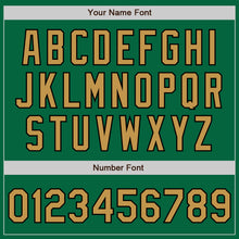 Load image into Gallery viewer, Custom Kelly Green Old Gold-Black 3 Colors Arm Shapes Authentic Baseball Jersey