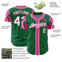 Load image into Gallery viewer, Custom Kelly Green White-Pink 3 Colors Arm Shapes Authentic Baseball Jersey