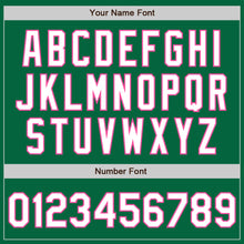 Load image into Gallery viewer, Custom Kelly Green White-Pink 3 Colors Arm Shapes Authentic Baseball Jersey