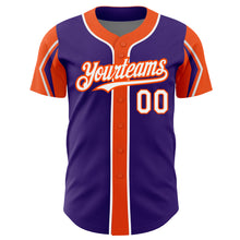 Load image into Gallery viewer, Custom Purple White-Orange 3 Colors Arm Shapes Authentic Baseball Jersey