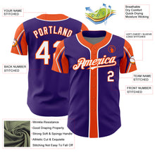 Load image into Gallery viewer, Custom Purple White-Orange 3 Colors Arm Shapes Authentic Baseball Jersey