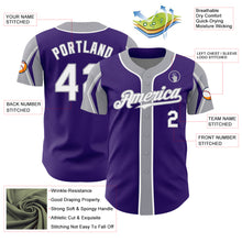Загрузить изображение в средство просмотра галереи, Custom Purple White-Gray 3 Colors Arm Shapes Authentic Baseball Jersey