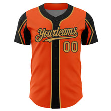 Загрузить изображение в средство просмотра галереи, Custom Orange Old Gold-Black 3 Colors Arm Shapes Authentic Baseball Jersey