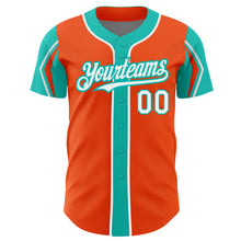Загрузить изображение в средство просмотра галереи, Custom Orange White-Aqua 3 Colors Arm Shapes Authentic Baseball Jersey