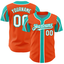Загрузить изображение в средство просмотра галереи, Custom Orange White-Aqua 3 Colors Arm Shapes Authentic Baseball Jersey