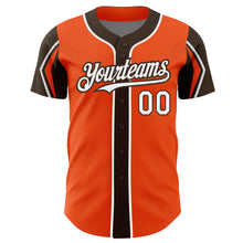 Charger l'image dans la galerie, Custom Orange White-Brown 3 Colors Arm Shapes Authentic Baseball Jersey