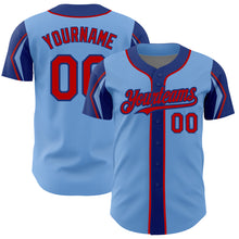 Загрузить изображение в средство просмотра галереи, Custom Light Blue Red-Royal 3 Colors Arm Shapes Authentic Baseball Jersey