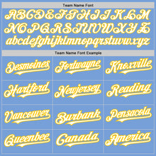 Load image into Gallery viewer, Custom Light Blue White-Yellow 3 Colors Arm Shapes Authentic Baseball Jersey