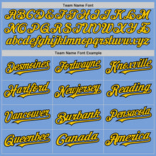 Load image into Gallery viewer, Custom Light Blue Yellow-Black 3 Colors Arm Shapes Authentic Baseball Jersey
