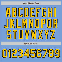 Load image into Gallery viewer, Custom Light Blue Yellow-Black 3 Colors Arm Shapes Authentic Baseball Jersey