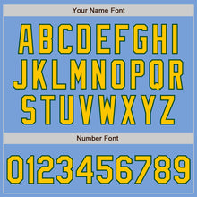 Load image into Gallery viewer, Custom Light Blue Yellow-Green 3 Colors Arm Shapes Authentic Baseball Jersey