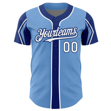 Load image into Gallery viewer, Custom Light Blue White-Royal 3 Colors Arm Shapes Authentic Baseball Jersey