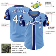 Load image into Gallery viewer, Custom Light Blue White-Royal 3 Colors Arm Shapes Authentic Baseball Jersey