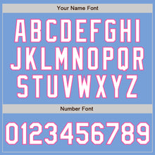 Load image into Gallery viewer, Custom Light Blue White-Pink 3 Colors Arm Shapes Authentic Baseball Jersey