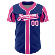 Charger l'image dans la galerie, Custom Royal White-Pink 3 Colors Arm Shapes Authentic Baseball Jersey