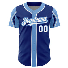 Charger l'image dans la galerie, Custom Royal White-Light Blue 3 Colors Arm Shapes Authentic Baseball Jersey