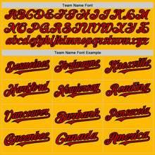 Charger l'image dans la galerie, Custom Gold Red-Black 3 Colors Arm Shapes Authentic Baseball Jersey