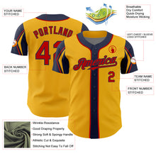 Charger l'image dans la galerie, Custom Gold Red-Navy 3 Colors Arm Shapes Authentic Baseball Jersey