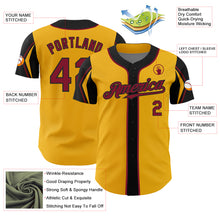 Load image into Gallery viewer, Custom Gold Crimson-Black 3 Colors Arm Shapes Authentic Baseball Jersey