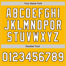 Load image into Gallery viewer, Custom Gold White-Brown 3 Colors Arm Shapes Authentic Baseball Jersey
