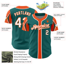 Load image into Gallery viewer, Custom Teal White-Orange 3 Colors Arm Shapes Authentic Baseball Jersey