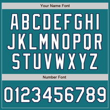 Load image into Gallery viewer, Custom Teal White-Navy 3 Colors Arm Shapes Authentic Baseball Jersey