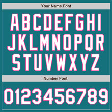 Load image into Gallery viewer, Custom Teal White-Pink 3 Colors Arm Shapes Authentic Baseball Jersey