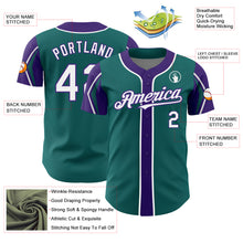 Load image into Gallery viewer, Custom Teal White-Purple 3 Colors Arm Shapes Authentic Baseball Jersey