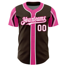 Загрузить изображение в средство просмотра галереи, Custom Brown White-Pink 3 Colors Arm Shapes Authentic Baseball Jersey