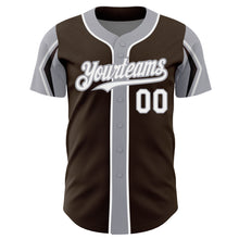 Load image into Gallery viewer, Custom Brown White-Gray 3 Colors Arm Shapes Authentic Baseball Jersey