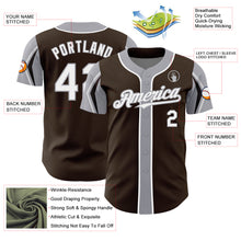 Load image into Gallery viewer, Custom Brown White-Gray 3 Colors Arm Shapes Authentic Baseball Jersey